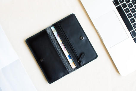 Smartphone leather wallet // SEVEN (Black)