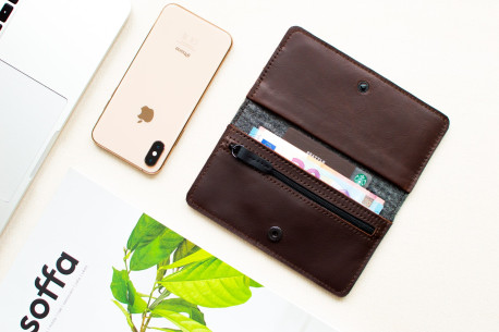 iPhone XS, XR & XS MAX leather wallet // SEVEN (Coffee)